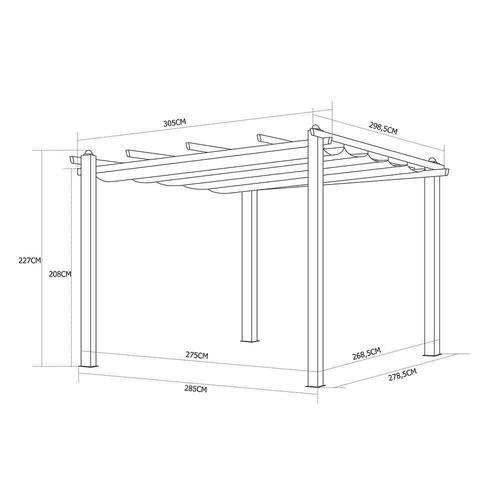 Tonnelle/Pergola Aluminium 3x3m Toile Coulissante R?Tractable - Gris Anthracite - Hero