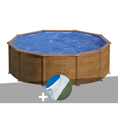 Kit piscine acier aspect bois Gré Pacific ronde 4,80 x 1,22 m + Tapis de sol