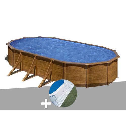 Kit piscine acier aspect bois Gré Pacific ovale 7,44 x 3,99 x 1,22 m + Tapis de sol