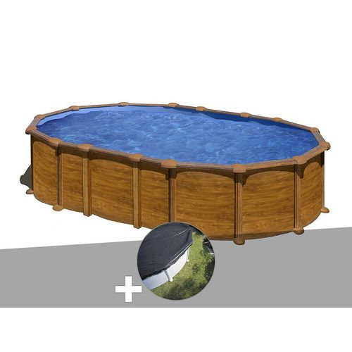 Kit piscine acier aspect bois Gré Amazonia ovale 6,34 x 3,99 x 1,32 m + Bâche d'hivernage
