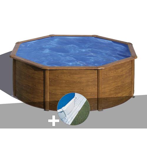 Kit piscine acier aspect bois Gré Pacific ronde 3,70 x 1,22 m + Tapis de sol