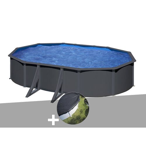 Kit piscine acier gris anthracite Gré Louko ovale 6,34 x 3,99 x 1,22 m + Bâche d'hivernage