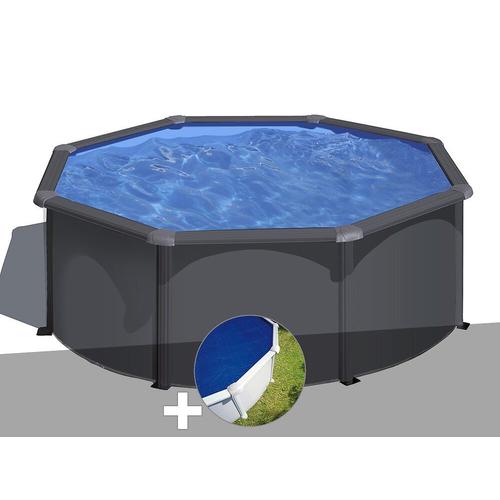 Kit piscine acier gris anthracite Gré Louko ronde 3,20 x 1,22 m + Bâche à bulles