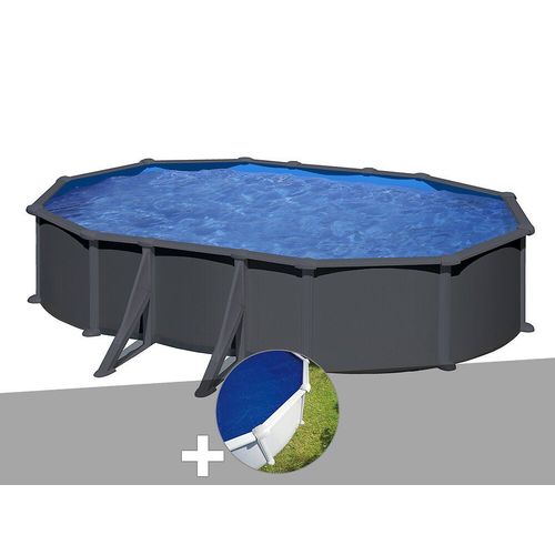 Kit piscine acier gris anthracite Gré Juni ovale 6,34 x 3,99 x 1,32 m + Bâche à bulles