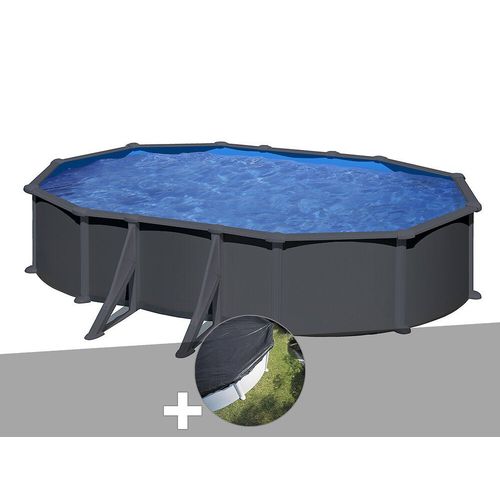 Kit piscine acier gris anthracite Gré Juni ovale 6,34 x 3,99 x 1,32 m + Bâche d'hivernage