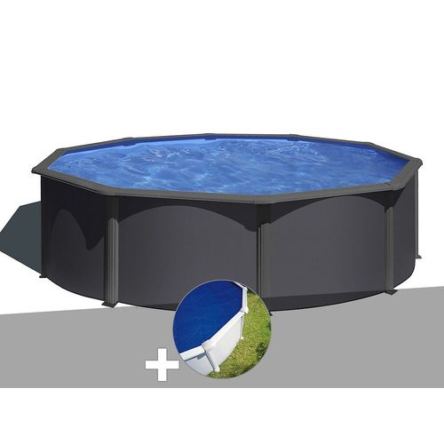 Kit piscine acier gris anthracite Gré Louko ronde 4,80 x 1,22 m + Bâche à bulles