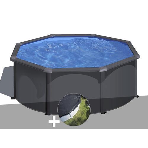Kit piscine acier gris anthracite Gré Louko ronde 3,20 x 1,22 m + Bâche d'hivernage