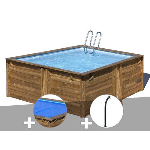 Kit piscine bois Gré Carra 3,05 x 3,05 x 1,19 m + Bâche à bulles + Douche