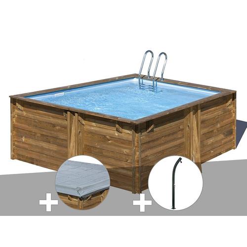 Kit piscine bois Gré Carra 3,05 x 3,05 x 1,19 m + Bâche hiver + Douche