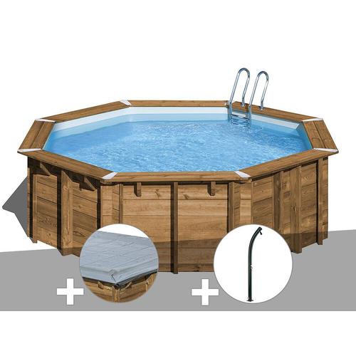 Kit piscine bois Gré Ananas Ø 4,28 x 1,17 m + Bâche hiver + Douche
