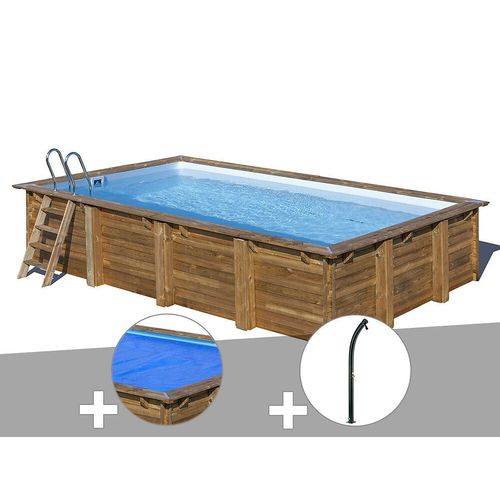 Kit piscine bois Gré Evora 6,20 x 4,20 x 1,33 m + Bâche à bulles + Douche
