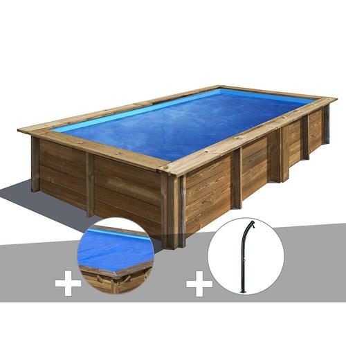 Kit piscine bois Gré Lemon 3,75 x 2,00 x 0,68 m + Bâche à bulles + Douche