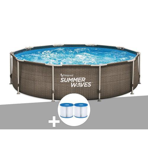 Piscine tubulaire Summer Waves Active Frame Pool ronde effet rotin 3,05 x 0,76 m + 6 cartouches de filtration