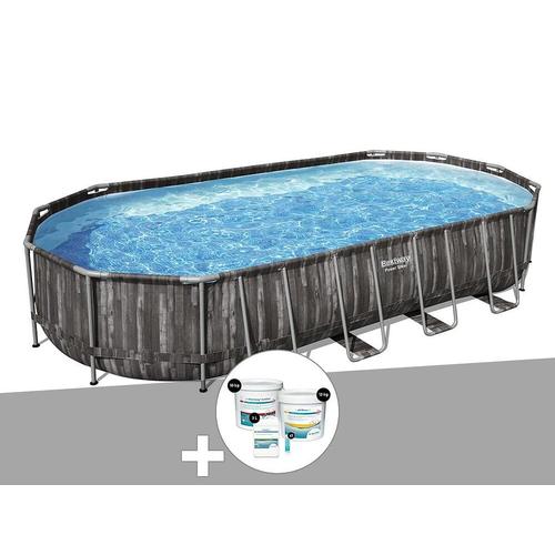 Kit piscine tubulaire ovale Bestway Power Steel décor bois 7,32 x 3,66 x 1,22 m + Kit de traitement au chlore