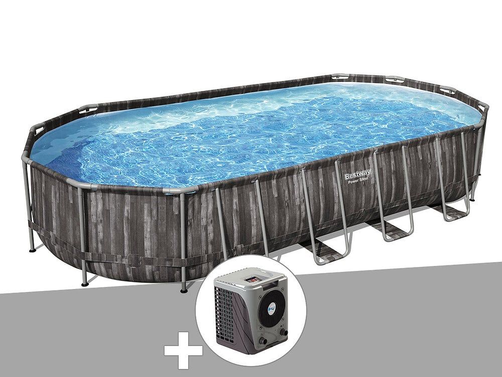 Kit piscine tubulaire ovale Bestway Power Steel décor bois 7,32 x 3,66 x 1,22 m + Pompe à chaleur