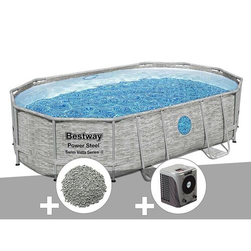 Kit piscine tubulaire ovale Bestway Power Steel SwimVista avec hublots 4,88 x 3,05 x 1,07 m + 10 kg de zéolite + Pompe à chaleur
