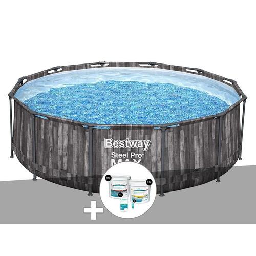 Kit piscine tubulaire ronde Bestway Steel Pro Max décor bois 3,66 x 1,00 m + Kit de traitement au chlore