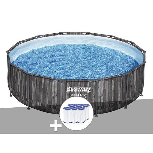 Kit piscine tubulaire ronde Bestway Steel Pro Max décor bois, 4,27 x 1,07 m + 6 cartouches de filtration