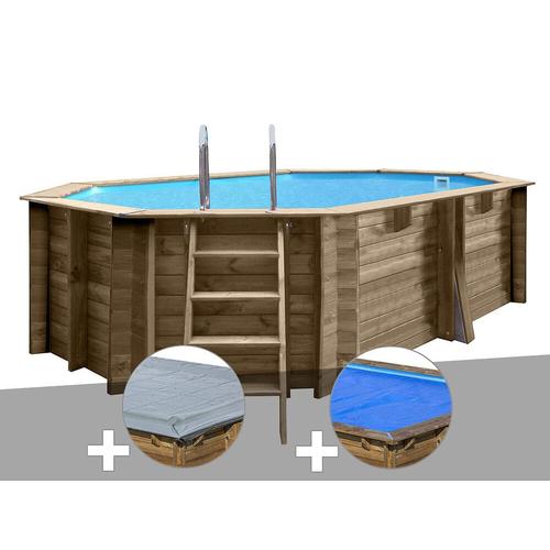 Kit piscine bois Gré Grenade 4,36 x 3,36 x 1,17 m + Bâche hiver + Bâche à bulles