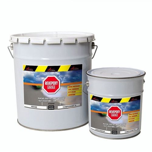 Peinture epoxy garage sol atelier local commercial magasin REVEPOXY GARAGE Noir graphite ral 9011 kit 25 Kg (couvre jusqu'à 80m² pour 2 couches)