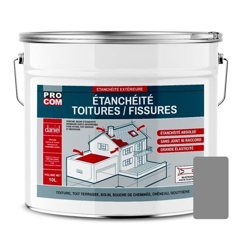 Peinture, résine d'étanchéité toiture, réparation tuiles, fissures, anti-fuites, décore, protège, plusieurs coloris PROCOM 10 litres Gris (RAL 7042)