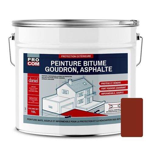 Peinture bitume, résine sol enrobé bitumeux, asphalte, goudron, macadam PROCOM 10 litres Brun rouge (RAL 040 30 40)