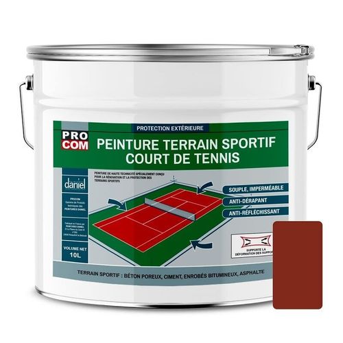 Peinture tennis, peinture terrain de sport, rénovation et protection de terrain sportif PROCOM 10 litres Rouge tennis (RAL 040 30 40)