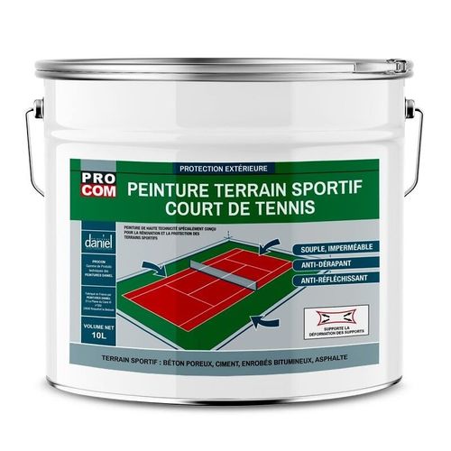 Peinture tennis, peinture terrain de sport, rénovation et protection de terrain sportif PROCOM 10 litres Blanc