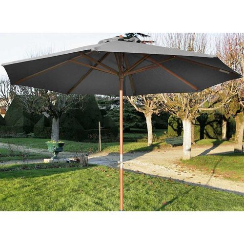 Parasol Droit En Bois - Diamètre 350 Cm - Toile Couleur Grise