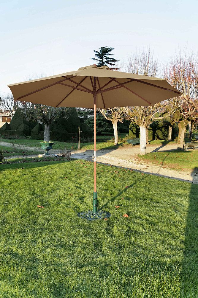 Parasol Droit En Bois - Diamètre 350 Cm - Toile Couleur Taupe