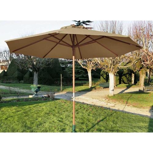 Parasol Droit En Bois - Diamètre 300 Cm - Toile Couleur Taupe