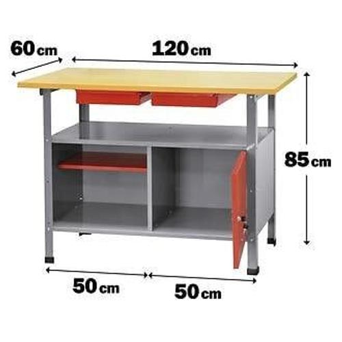 Etabli métal, plateau bois 120 x 60 x Hauteur 85 cm - PRPMRET - Ribitech