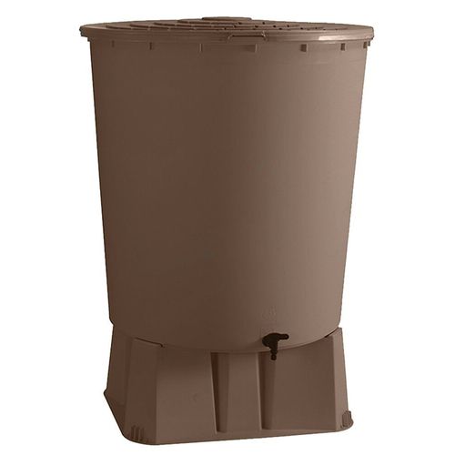 R?cup?rateur d'eau de pluie rond 500 L + Socle + Kit raccord ch?neau - Taupe - BelliJardin