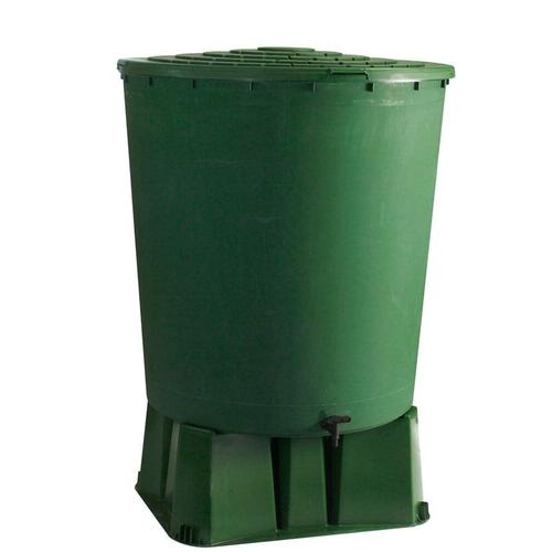 Récupérateur d'eau rond 500L avec socle vert