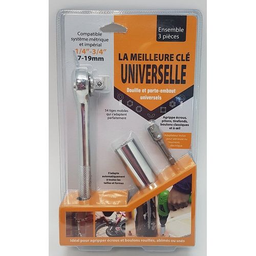 Venteo - Clé à Douille Universelle - Permet de visser et dévisser tous types de vis/boulon - S'adapte facilement et rapidement