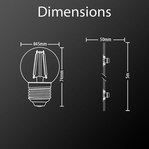 Guirlande Guinguette Led Noire, X10 Ampoules Vintage E27 Incluses, 5m Extensible