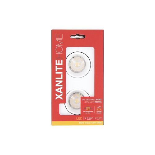 Spot 2 T?Tes Gu10 50w 2700k Carr? Orientable Blanc Ip20
