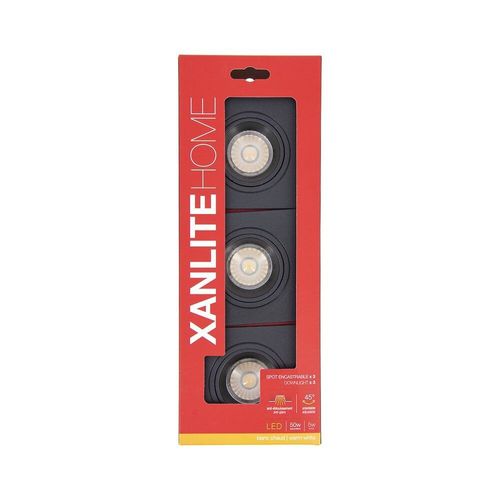 Pack De 3 Spots Gu10 50w 2700k Carr? Orientable Noir Ip20