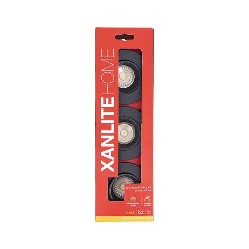 Pack De 3 Spots Gu10 50w 2700k Rond Orientable Noir Ip20