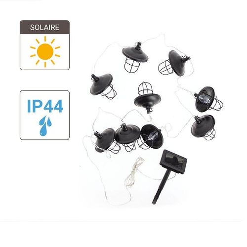 Guirlande Solaire Industrielle 5m Ip44 - 10 Boules - M?Tal - Noir