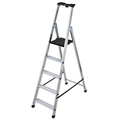 Escabeau aluminium professionnel Hailo - 5 marches - Hauteur de travail 2,91 m