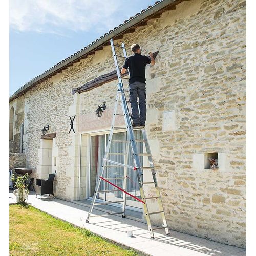 Echelle transformable pro 3 plans 3x11 échelons 7m30 en aluminium Hailo Pro