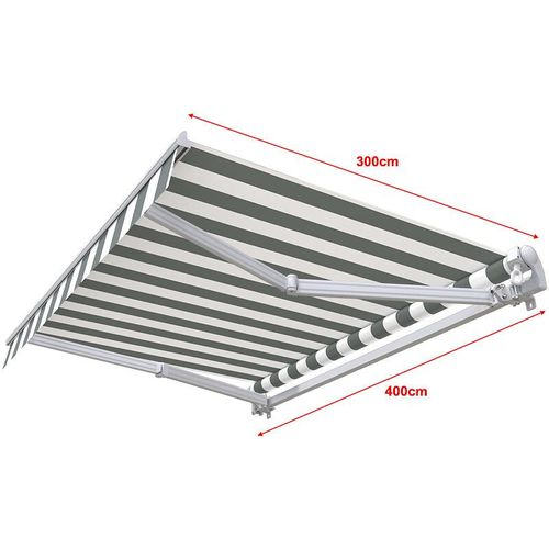 Store Banne Manuel Monobloc 4 X 3 M Pour Terrasse - Blanc Gris