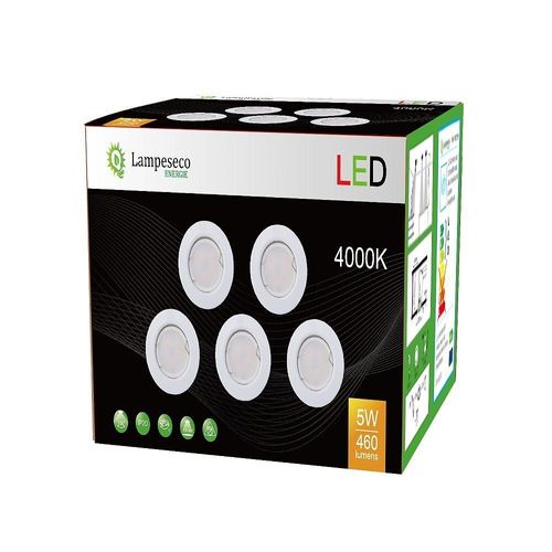 Lot De 35 Spot Led Encastrable Complete Ronde Fixe Eq. 50w Lumiere Blanc Neutre