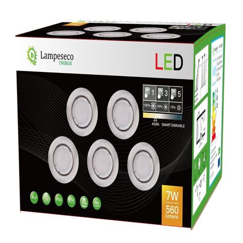 15 Spots Led Dimmable Sans Variateur 7w Eq.56w Blanc Neutre Finition Alu Brosse