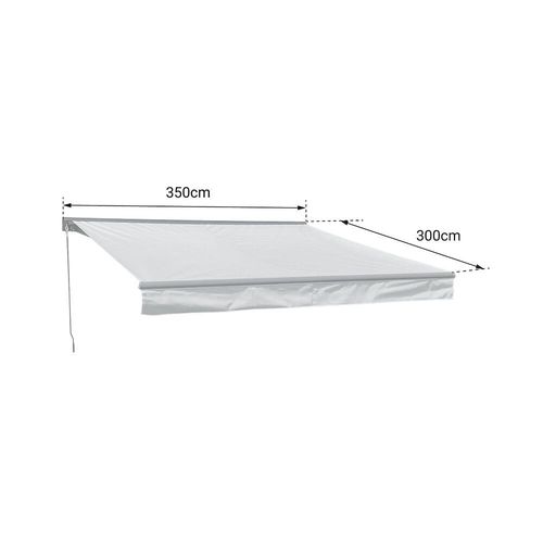 Store Banne Saule 3,5 × 3m Avec Semi-Coffre - Toile Rayée Blanche/Grise Et Structure Blanche