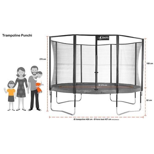 Kangui - Trampoline De Jardin 426 Cm + Filet De Sécurité + Échelle + Bâche De Protection Jumpi Taupe/Vert 430.