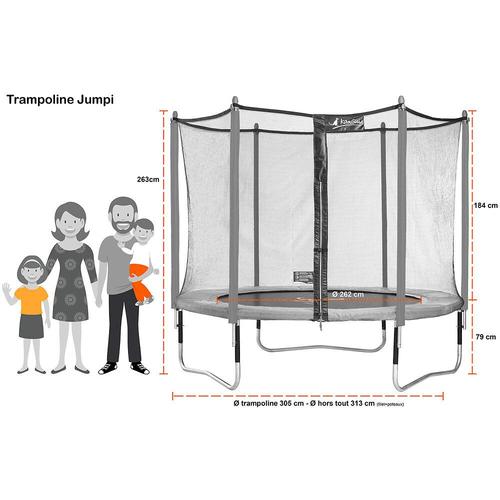 Kangui - Trampoline De Jardin 305 Cm + Filet + Échelle + Bâche + Kit D'ancrage Jumpi Taupe/Vert