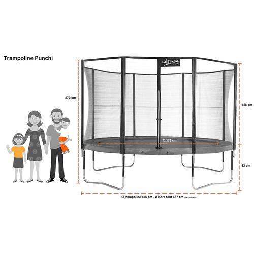 Kangui - Trampoline De Jardin 426 Cm + Filet De Sécurité Jumpi Taupe/Vert 430. Trampoline Certifié Par Le Critt Sport & Loisirs