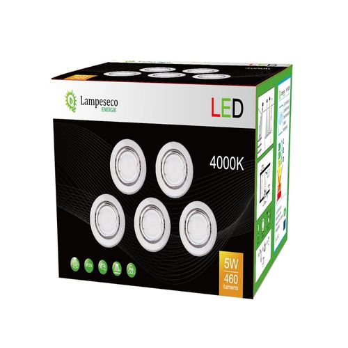 Lot De 15 Spot Led Encastrable Complete Orientable Alu Brosse Avec Ampoule Gu10 230v 5w, Blanc Neutre